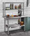 Double Overshelf Stainless Steel Shelf 12x72 Inch Two Tier Heavy Duty Storage Rack With Adjustable Upper And Lower Shelves For Kitchen Garage Workshop Bar Restaurant Laundry School in kitchen