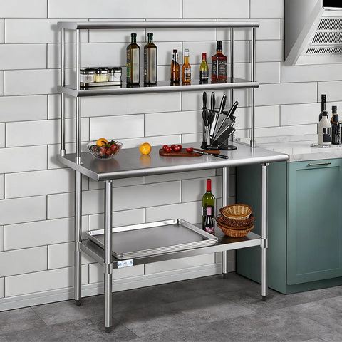 Double Overshelf Stainless Steel Shelf 12x72 Inch Two Tier Heavy Duty Storage Rack With Adjustable Upper And Lower Shelves For Kitchen Garage Workshop Bar Restaurant Laundry School in kitchen