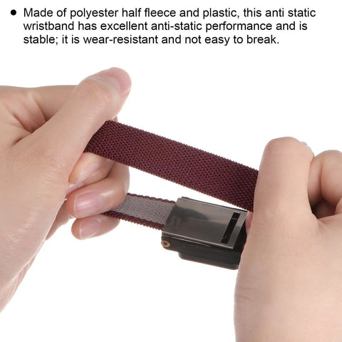 Hands adjusting ESD Anti Static Wrist Strap Bracelet Adjustable Grounding Band With Spare Bracelet For Tech Repair Pros Wine Red