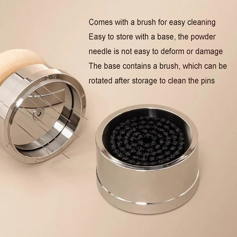 Dead Simple Setup 58mm Espresso Tamper Kit Includes Four Piece Coffee Accessory Set with cleaning base and brush for espresso prep.