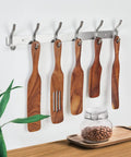 Heavy Duty Wall Hooks 23 Inch Coat Rack Wall Mount With Eight Hooks, Stainless Steel 304 Silver Hanger holding wooden utensils