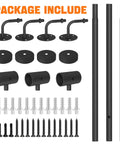Components of Top Shelf 7 Foot Industrial Pipe Stair Handrail in matte black, including pipes and mounting hardware.