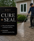 Professional Acrylic Concrete Cure And Seal For Pool Decks And Garages applied to textured surface with spray nozzle.