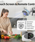 Woman using 20000mAh Portable Fan With Battery, 8 Inch Oscillating Fan For Camping And Travel, Remote Control LED Light, Foldable