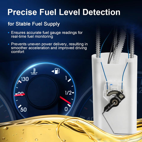 Fuel Pump Assembly With Level Sensor And Sending Unit Compatible With 1997 1998 1999 2000 Chevy S10 GMC Sonoma Isuzu Hombre 2.2L L4 Replaces E3943M Easy Install And Plug In Replacement shown with gauge