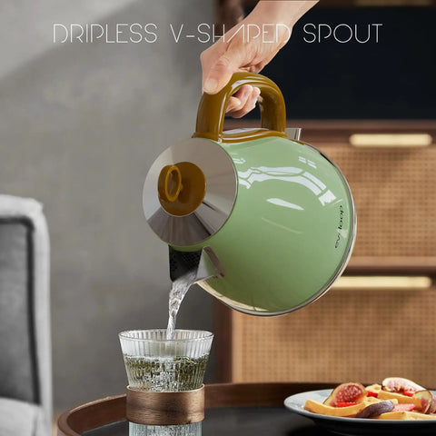 1.7L Electric Kettle With Auto Shut Off And Boil Dry Protection BPA Free Stainless Steel Teapot pouring hot water into glass
