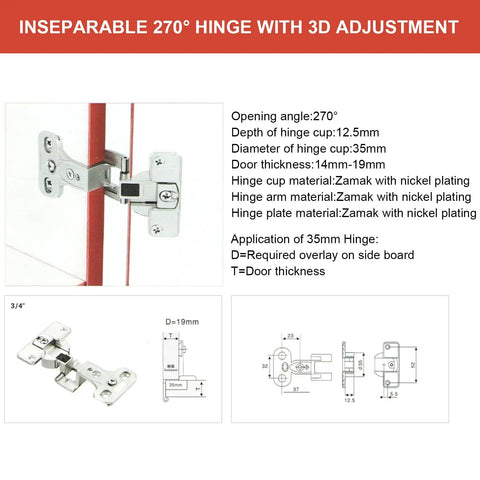 Top Shelf 270 Degree Folding Cabinet Hinges Cast From Rugged Zinc Alloy With A Crisp Plated Finish Optimized For Snug Corner Pantries And Master Bedrooms Handles 8kg Per Pair Moves Smooth As Silk Always shown with specifications and dimensions.