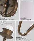 YS.ESUDSI Vintage Wall Sconces with White Handmade DIY Fabric Shade E26 close-up of metal base, fabric shade, and E26 standard socket.