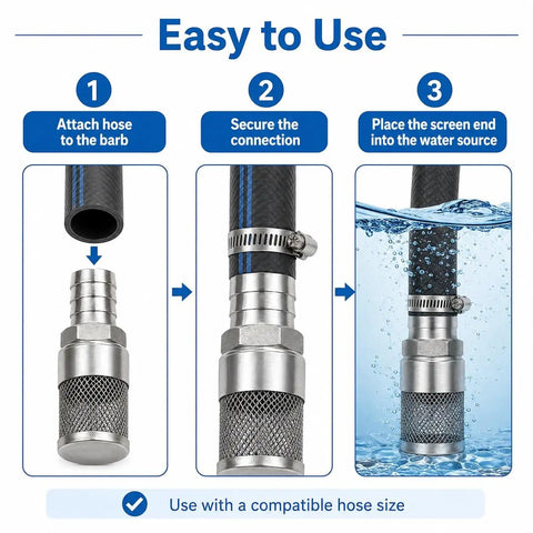 Stainless Steel Water Pump Filter Hose End Strainer Barbed Inline Mesh Screen 10mm Three Quarter Inch installation guide