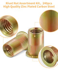 Rivet Nut Assortment Kit 240 Pcs Six Sizes 6-32 8-32 10-24 1/4-20 5/16-18 3/8-16 UNC Zinc Plated Carbon Steel Rivnuts