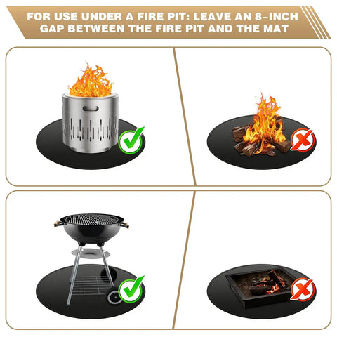 43 Inch Fire Pit Mat For Bonfire And Solo Stove, Round Fireproof Waterproof Under Grill Mat instructions with gap requirement