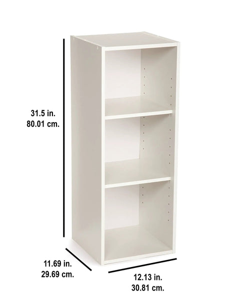 Sturdy Stackable Three Shelf Closet Organizer In White Finish For Clothes And Office Storage Space Saver With Enclosed Back