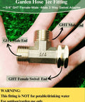 Beefy Brass Hose Tee Fitting Three Quarter Inch GHT Female To Male To Male Three Way Swivel Connector For Yard Watering Rust Resistant Leak Free Outdoor Hose Adapter Heavy Duty And Easy To Attach