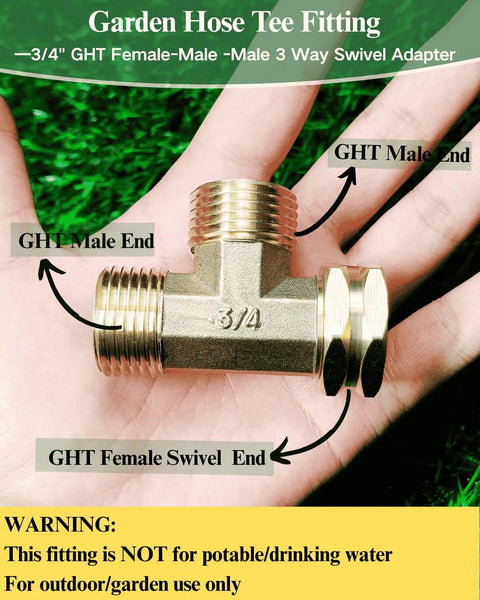 Beefy Brass Hose Tee Fitting Three Quarter Inch GHT Female To Male To Male Three Way Swivel Connector For Yard Watering Rust Resistant Leak Free Outdoor Hose Adapter Heavy Duty And Easy To Attach