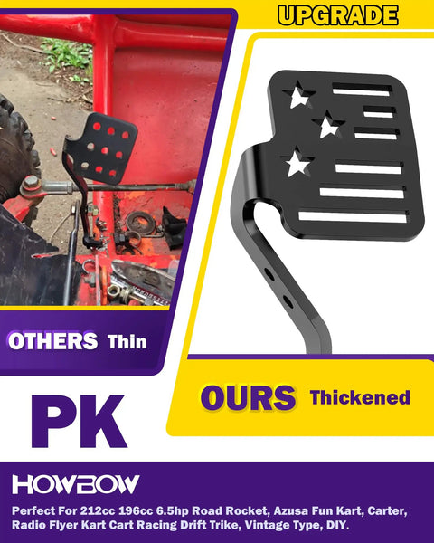 Beefed Up Big Pedals And 71 Inch Throttle Cable Upgrade For Karts, 30 Percent Bigger Brake Pedal With Star Shape in black