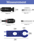 Measurement guide of Solar Panel Connector Kit With 42 Piece Set Including 10 Pairs Male And Female Connectors, 10 Pairs Connector Pins, And 2 Spanners For PV Cables 2.5mm2 To 6mm2, AWG 14 To 10, Easy Hookup For Off Grid Solar showing sizes of connectors and spanner.