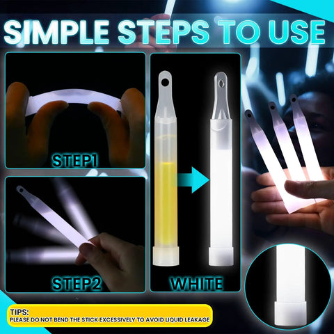 Simple steps to use Bulk 50 Pack White Glow Sticks 4 Inch Long Ultra Bright Lasting 8 To 12 Hours.