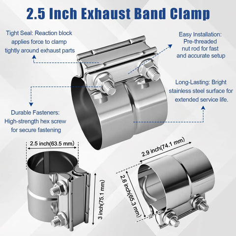 All In One 2.5 Inch Exhaust Pipe Kit With 8 Mandrel Bend Tubes 16ga Mild Steel 4 Heavy Duty 10 Inch Exhaust Hangers And 4 Band Clamps