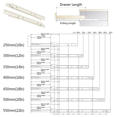 Rock Solid Heavy Duty Roller Drawer Slides One Pair Thick Steel Telescopic Runners For Kitchen Cabinets And Wardrobes Bottom Mount Smooth Roll Extension Track White