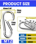 Ten-pack M12 silver spring-loaded carabiner clips for outdoors, heavy-duty, 63mm wide, 145mm tall, 12mm gate, 1000 lb WLL