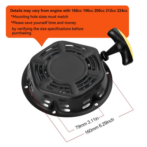 Pull Start Assembly Recoil Starter Replacement For Champion Predator Honda OHV Engines 196cc 212cc 224cc
