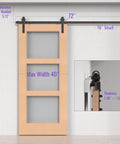 Oil Rubbed Bronze Sliding Barn Door Hardware Kit With 8 Foot Track installed showing door width and track measurements