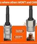 Close-up of Heavy Duty Bolt Extractor Set 32 Pieces For Stripped Bolts And Lug Nuts, shown fitting snugly on damaged bolt.