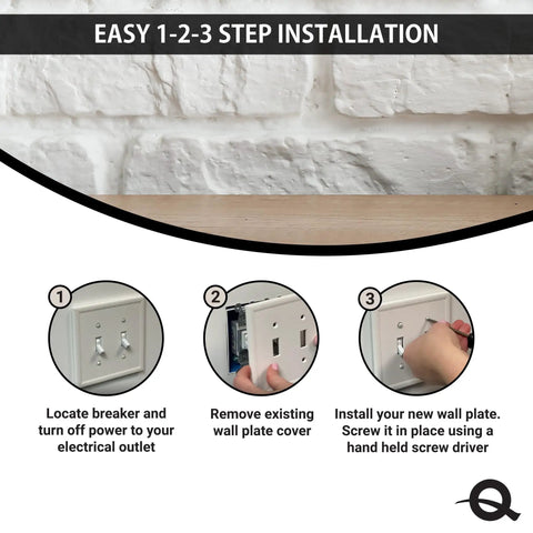 Easy install steps for Insulated Triple Toggle Wall Plate 3-Gang Receptacle Cover With Decorative Cornice White Made In USA