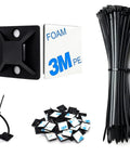 Heavy Duty Self Adhesive Cable Zip Tie Mount Kit With Fifty Sets Of Three Quarter Inch Mounts And Fifty Zip Ties Of Six Inch Length Nylon For Outdoor Wire Organization No Fuss Easy Install Black