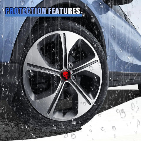 Skull Car Wheel Hub Center Cap Sticker 2.2 Inch Metal Waterproof Rustproof Emblem Rim Cover For Car Truck SUV Red in rain