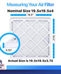 MERV 8 Pleated Air Filter 19.5 X 19.5 X 4 In 5 Pack For Dust Allergies Pet Dander And Smoke Control Made In USA close-up size chart