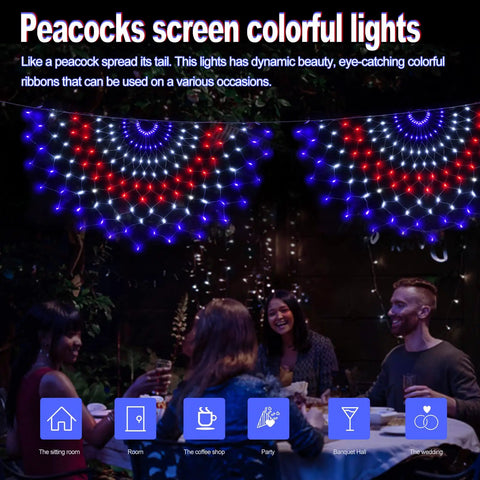 Patriotic Outdoor Net Lights All American 4x2 Ft Half Fan Flag Design With 450 Waterproof LED Red White Blue, 8 Modes