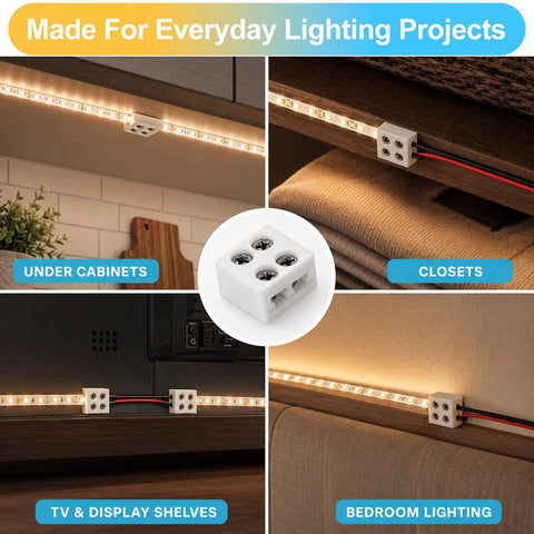 20 Pack Solderless Led Strip Connectors 2 Pin 10 Mm Screw Lock Tape Light Adapter used in various lighting projects.