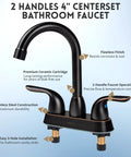 Oil Rubbed Bronze Stainless Steel Bathroom Faucet With Pop Up Drain Stopper And Deck Plate For 3 Hole Sink And 2 Handle Modern Vanity Fixture Easy To Install - front view showing 2-handle design and stainless steel construction.