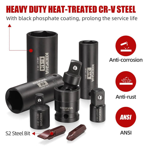 Half Inch Drive Master Impact Hex Driver Set 20 Piece SAE And Metric Socket Kit showing various socket sizes and features.
