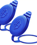 Two Pack Pro Grade Washer Fluid Cap for Ford Focus and Transit Connect, 1:1 fit, blue waterproof dustproof cap, front view
