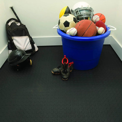 Interlocking 18 By 18 Inch Raised Coin Floor Tiles For Home Gym Garage Basement Black 24 Pack Durable Plastic Flooring