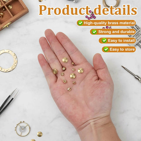 12 Pcs Brass Clock Hand Nut Assortment Set With 5mm 6mm 10mm OD For Grandfather, Wall Mantel Clocks Hands displayed on hand