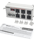 Isobar 6 Ultra Three Stage Surge Protector With Six Outlets And Isolated Filter Banks shown with manual and accessories.