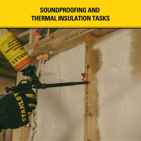 Pro FG2 Foam Gun For Insulation With Precision Bead Flow in use for soundproofing and insulation tasks, 8 inch applicator