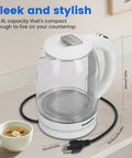 2.0L Electric Kettle With All 304 Stainless Steel And No Plastic Contact Borosilicate Glass Window Auto Shut Off LED Light