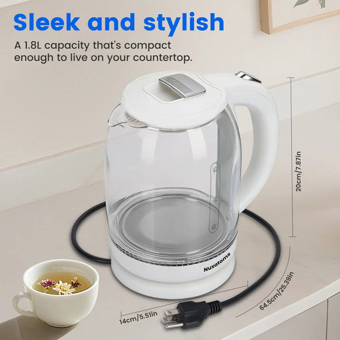 2.0L Electric Kettle With All 304 Stainless Steel And No Plastic Contact Borosilicate Glass Window Auto Shut Off LED Light
