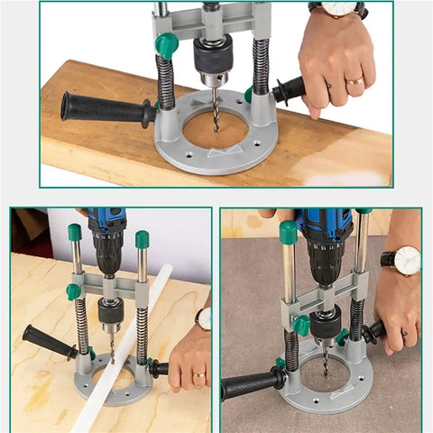 Adjustable Drill Guide Bracket for Hand Electric Drill 1.5mm to 13mm Chuck, 90 Degree Vertical Positioning, 10mm Thick Aluminum Base