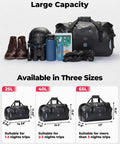 Waterproof Motorcycle Dry Bag Tail Pack Duffle Luggage 25L 40L 65L with quick release straps, shown with gear and size options.