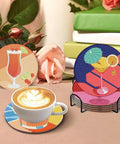 Eight Piece Diamond Art Coaster Kit With Holder For DIY 5D Retro Cocktail Coasters Diamond Painting Set For Adults And Beginners