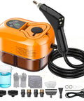 Heavy Duty Handheld Steam Cleaner For Home And Car 1500W with 1800ML tank, hose, and various attachments for versatile cleaning.