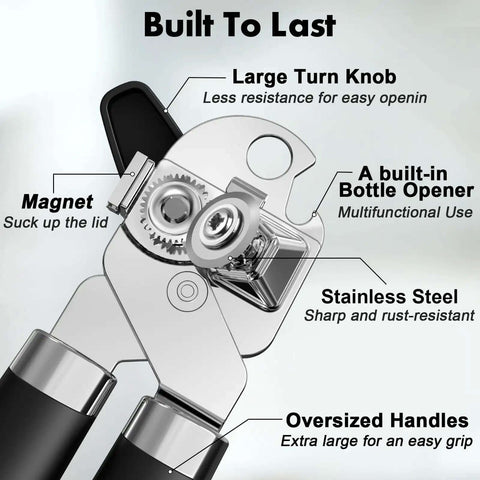 3 Piece Can Opener Bottle Opener and Wine Opener Set With Smooth Edge Manual Opener Magnetic Tip Heavy Duty Stainless Steel