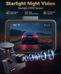 Dual 4K Front And Rear Dash Cam For Cars With Free 128GB Card showing night vision on a 3 inch IPS Screen