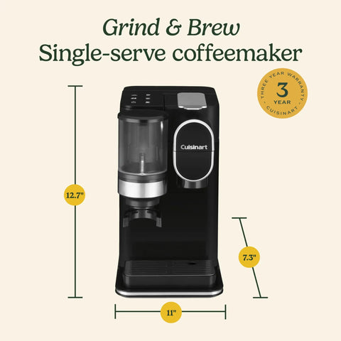 Front view of Single Serve Coffee Maker And Grinder For Home Or Office All In One No Fuss Setup With Three Serving Sizes