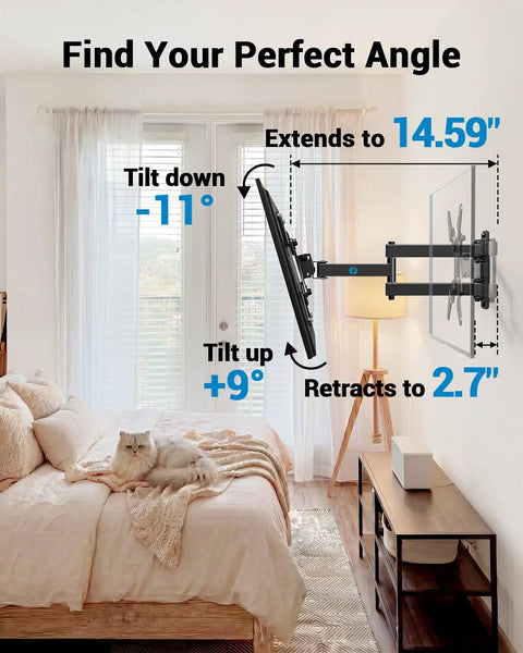 Next Level Full Motion TV Wall Bracket Slick Swivel Tilt Extend Arm For 13 To 43 Inch Echo Show with adjustable tilt and extension.